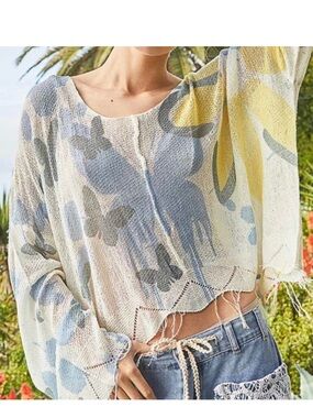 POL Floral Butterfly Print Oversized Sweater